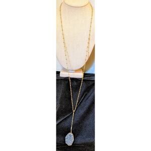 B.b.Lila Gold Tone Long Ball Chain Gray Druzy Pendant